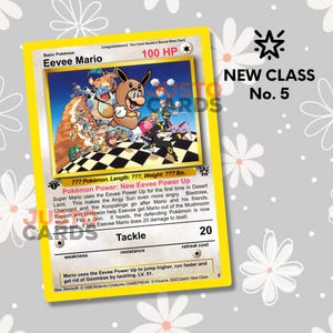 Eevee Mario - New Star - Vintage Stijl Pokemon Super Mario Card - Custom Art Mario in Eevee Suit, met de hoofdrol Charizard Umbreon