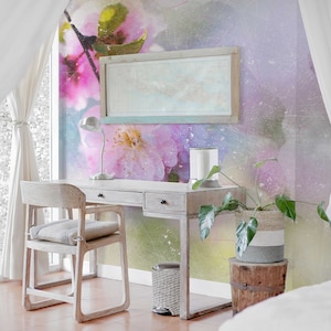 Watercolor Flowers    - Removable Wallpaper - Wall mural - Peel and stick - Watercolor Mural - Self adhesive,  #48