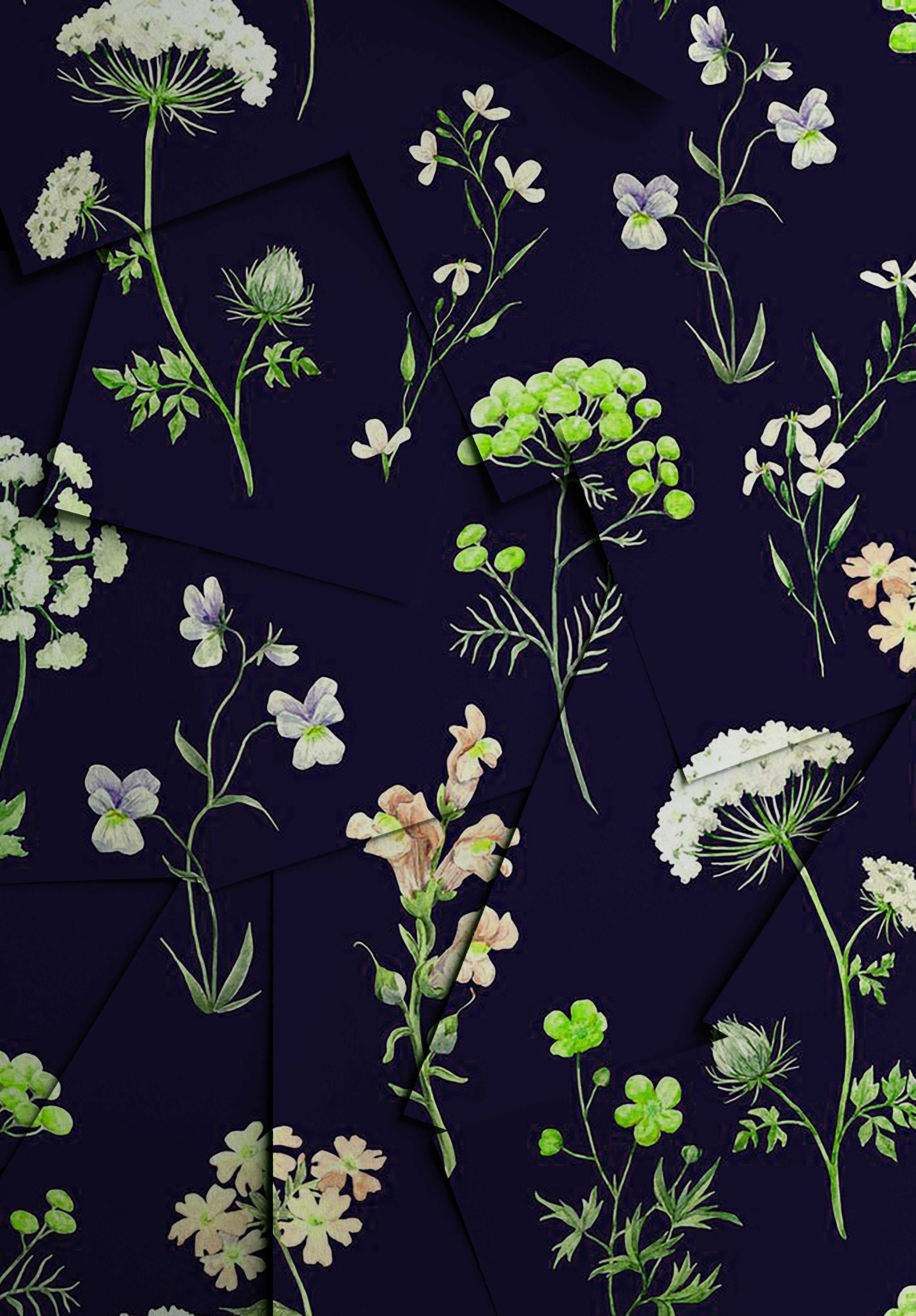 Navy Floral Removable Wallpaper Wall mural Peel and Etsy