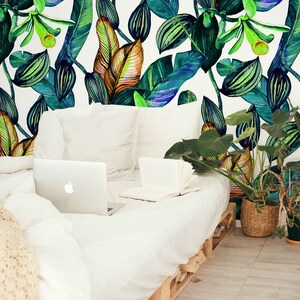 Tropical Forest  - Removable Wallpaper - Wall mural - Peel and stick - Watercolor Mural - Self adhesive,  #23P