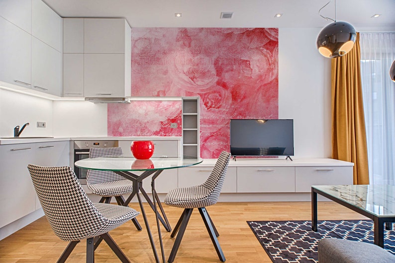 Red Floral Removable Wallpaper Wall Mural Peel and Stick Etsy