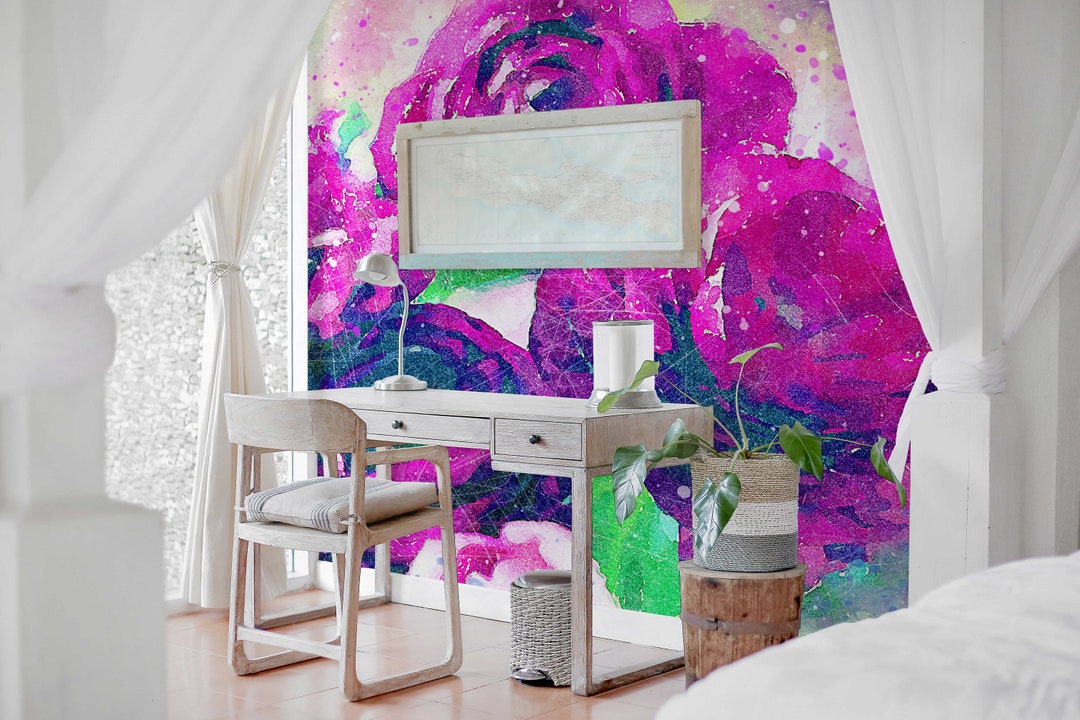 Pink Roses Removable Wallpaper Wall Mural Peel and Stick Etsy