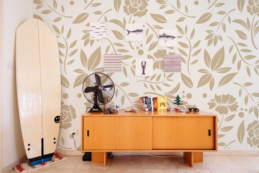 Gold Floral Pattern Removable Wallpaper Wall Mural Peel Etsy