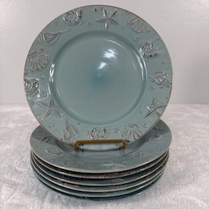 7-Thomson pottery Cape Cod Aqua Blue 10.5” Dinner