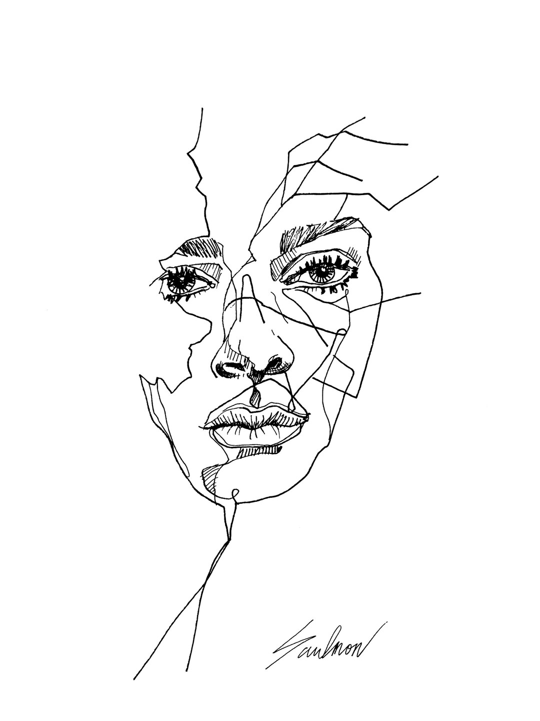 Direct Ink Line Drawings Original Ink Line Drawing on Watercolor Paper_ Minimalist Art Signed by ...