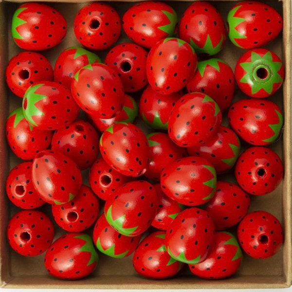 Strawberry Fruit Wood Beads for Garland, Wooden Beads DIY Craft Wooden Beads