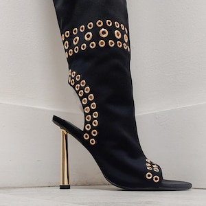Knee high boots heels open toe best sale