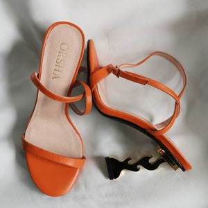 Quality Orange Genuine Leather Designer Heels