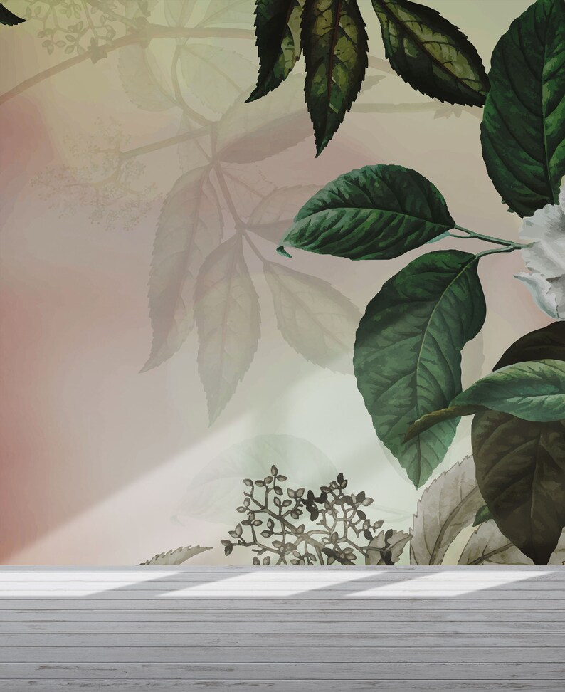 Green Floral Removable Wallpaper Wall mural Peel and Etsy