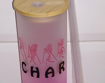 17oz BSL Personalised Ombre Frosted Glass, Pink