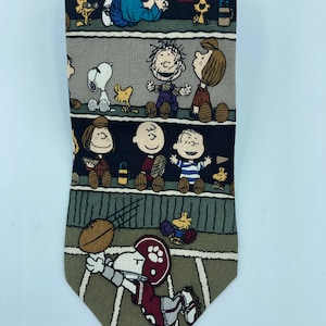 Vintage Snoopy Football Silk Necktie: Peanuts Gang