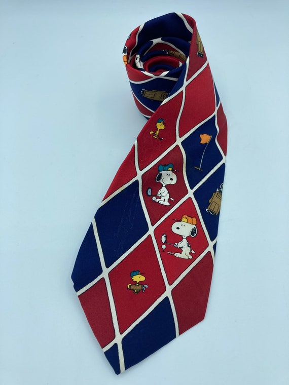 Vintage Snoopy Golf Necktie: Peanuts Woodstock Caddy View 4