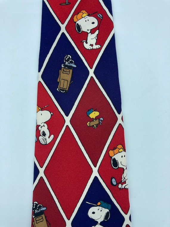 Vintage Snoopy Golf Necktie: Peanuts Woodstock Caddy View 3
