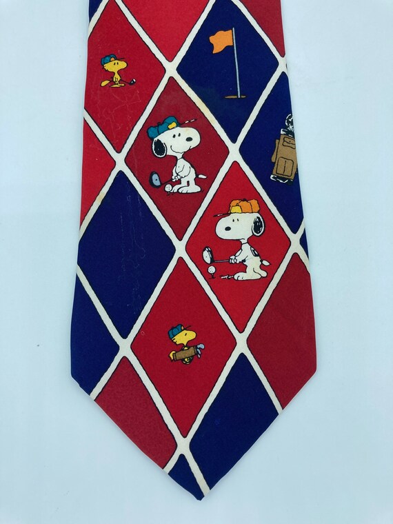 Vintage Snoopy Golf Necktie: Peanuts Woodstock Caddy View 2