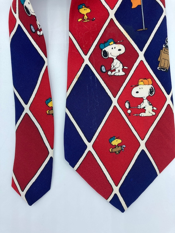 Vintage Snoopy Golf Necktie: Peanuts Woodstock Caddy View 5