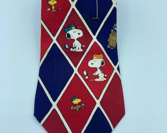 Vintage Snoopy Peanuts Necktie “ FORM IS EVERYTHING!” when playing golf Snoopy playing golf and Woodstock as his Caddy