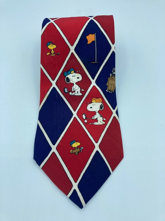 Vintage Snoopy Golf Necktie: Peanuts Woodstock Caddy