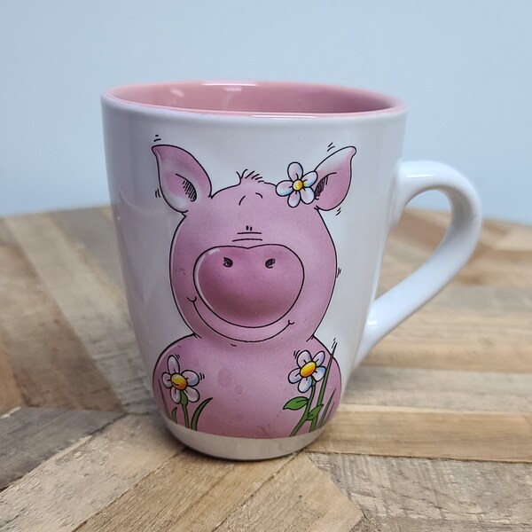 Vintage Mug, Cute Pig Mug, Pigs and Flowers, Country Farm House Mug