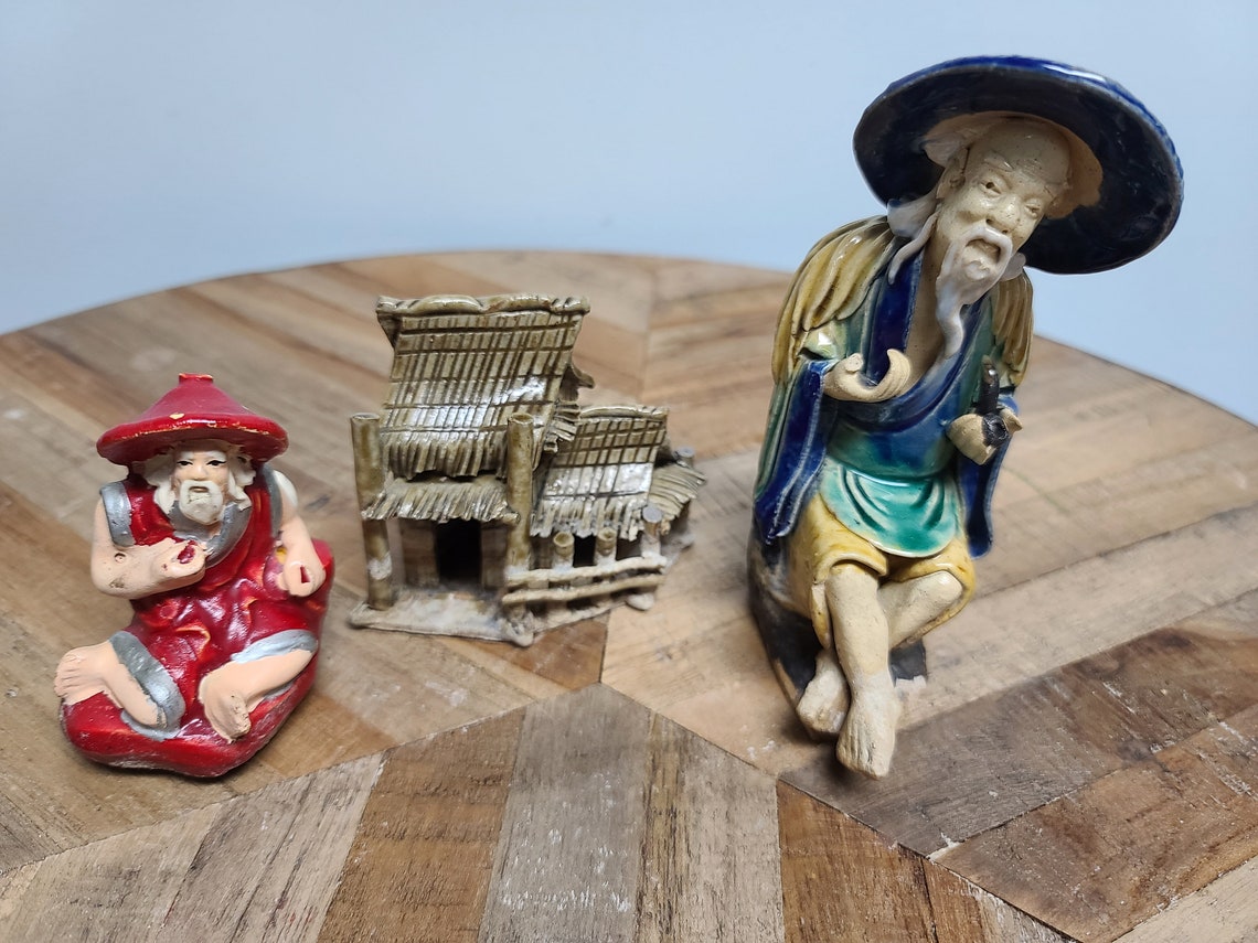 Vintage Bonsai Figurines and Decor Wiseman Man with Pipe Etsy