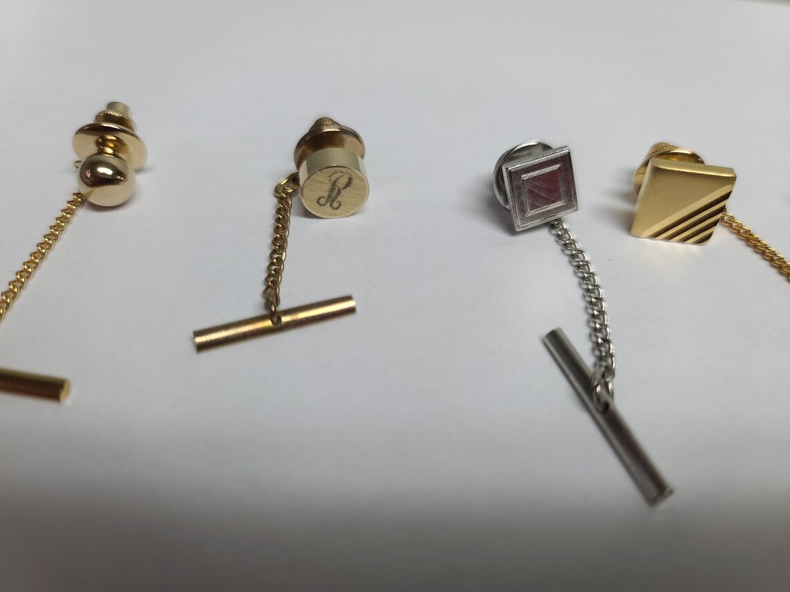 Vintage Tie Tack 5 Vintage Tie Tacks Brass Monogram Five Etsy