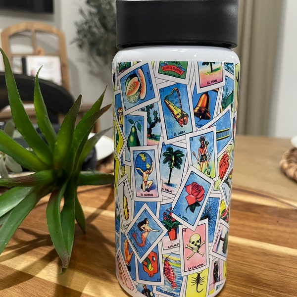 Loteria 16oz Stainless Steel Vacuum Flask Tumbler w/sippy Up Lid | Kids cup | insulated | Game Tumbler |Leak proof Kids water bottle