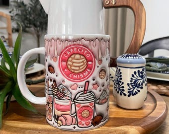 Cafecito y Chisme Coffee Mug: 3D Pan Dulce Design, 15oz Ceramic