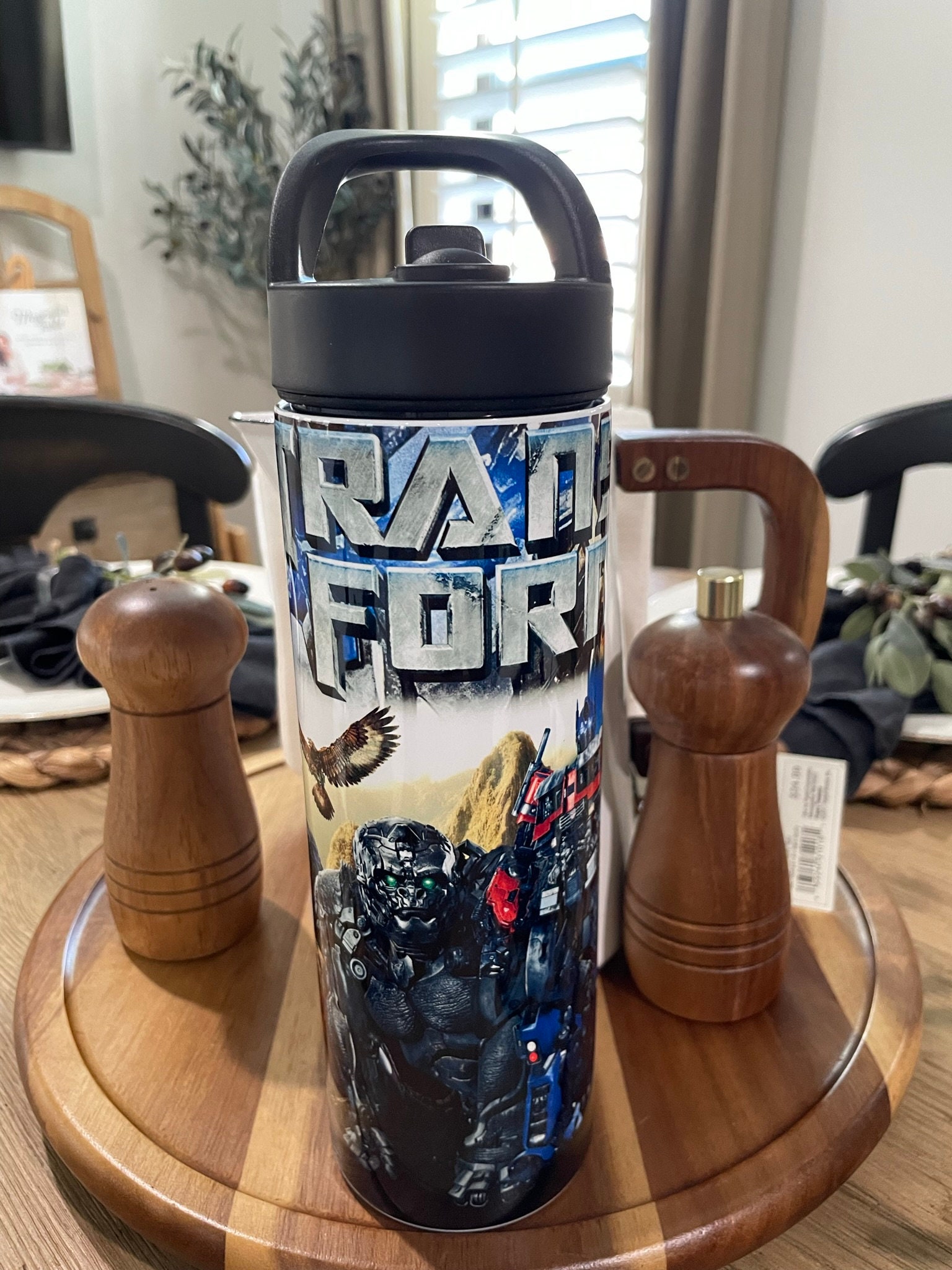 Transformers 600ml Water Bottle with Pop-up Straw