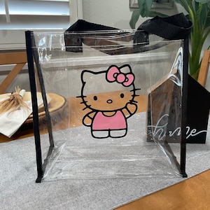 Kitty Clear Transparent Tote Bag with Straps |  Beach Tote |Travel Bag | Kitty Tote |Gift Bag