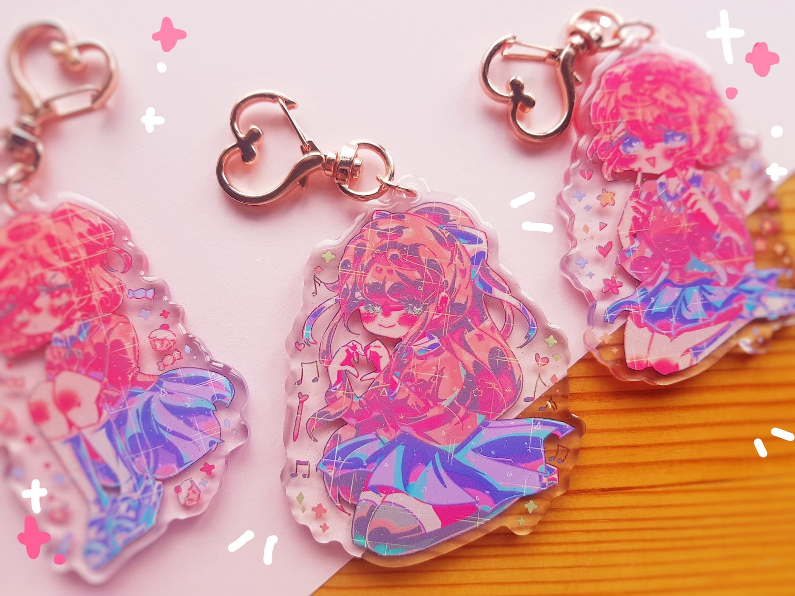 Doki Doki Literature Club acrylic charms - 3" acrylic keychains with glitter epoxy