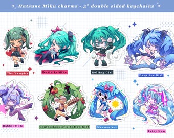Charms acrílicos de HATSUNE MIKU - Llaveros de doble cara de 7,6 cm
