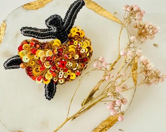 Handmade Ballerina Brooch, Black and Gold Sequin