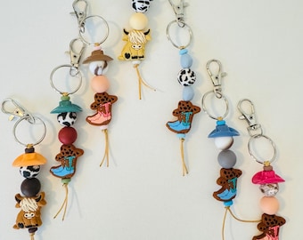 Cowgirl Keychain: Western Style Silicone Bead Bag Charm