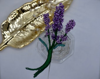 Lavender brooch, Flower pin, purple brooch, Beaded brooch, Spring Flower