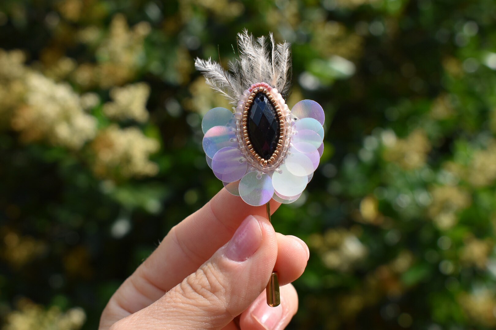 Hand Made Beaded Brooch With Feathers Flower Feathers Brooch Etsy New
