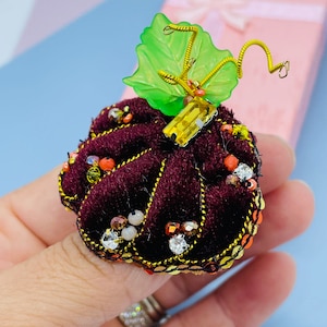 Burgundy velvet fall Pumpkin Brooch