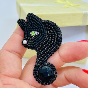 Beaded Black cat brooch