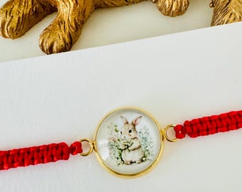 Easter bunny Bracelet,  Bunny Charm, Customizable Multicolor Cord Jewelry