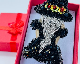 Mystical girl beaded brooch