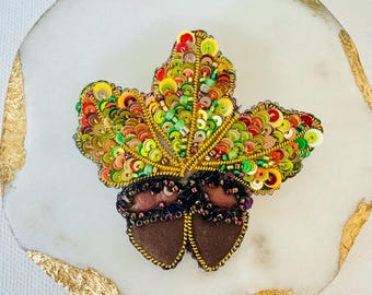 Acorn and Leaf handmade beaded Brooch