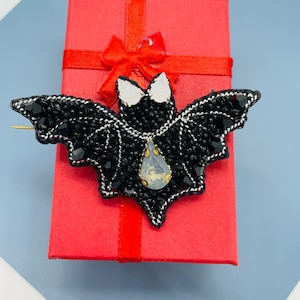 Flying handmade Black Bat Brooch