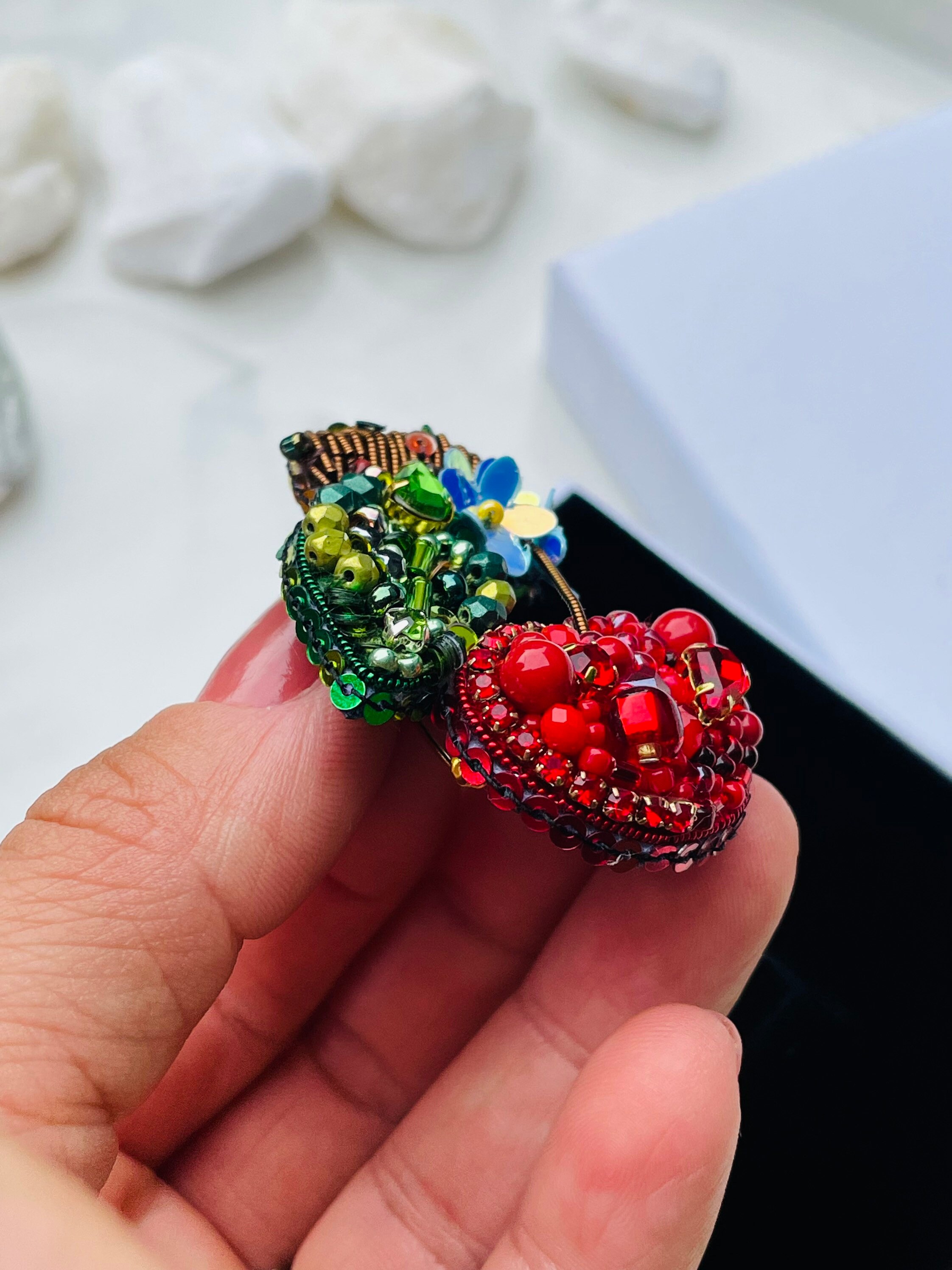 Red Cherry Brooch, Beaded Fruit Pin - Etsy