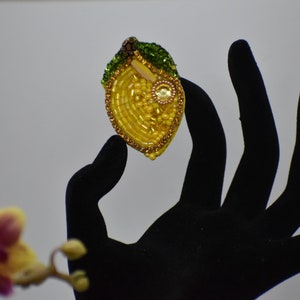 Beaded lemon brooch, lemon pin, embroidered lemon pin