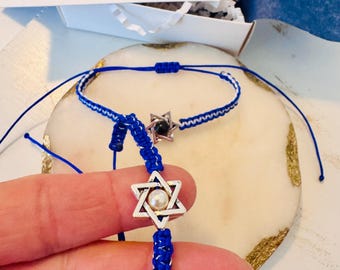 Blue Macrame Star of David Bracelet, Hanukkah Gift