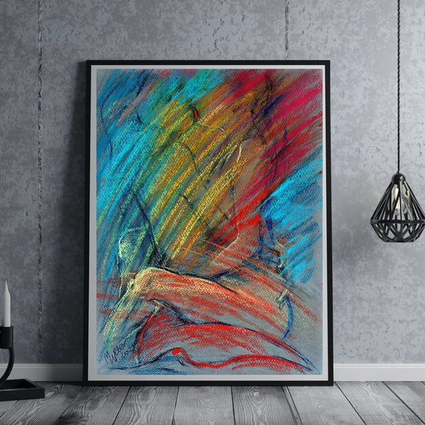 Lovers Art, Colorful Lovers Sketch, Couple Art Print Lovers Embrace Painting, Large Poster, Pride Poster