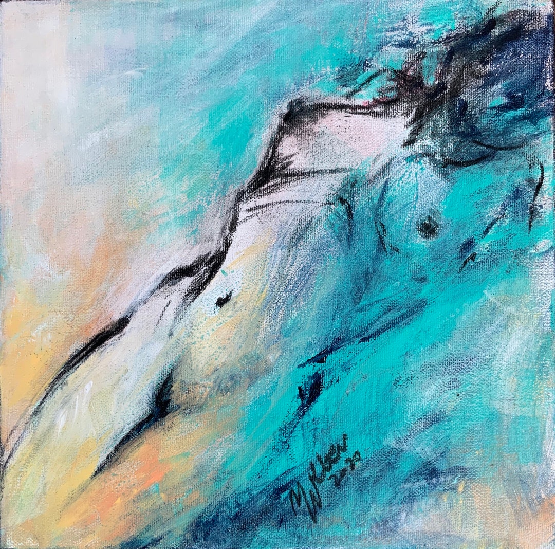 Blue Abstract Woman Painting Female Body Painting Blue Body Etsy