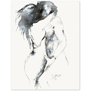 Lovers Art Couple Peinture Wall Art Print Impression Romantique Chambre Sensuelle Décoration Murale