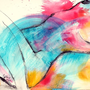Feministische Wandkunst, Körper positive Malerei, Original-Kunstwerk, große Malerei, weibliche Nudeart, abstrakte Körpermalerei, Badezimmer Wandkunst