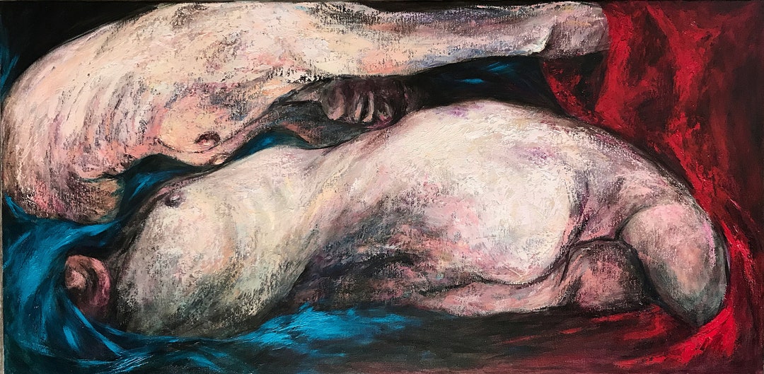 Figurative Art Oil Paintings on Canvas, Original Woman Nude , Art Deco