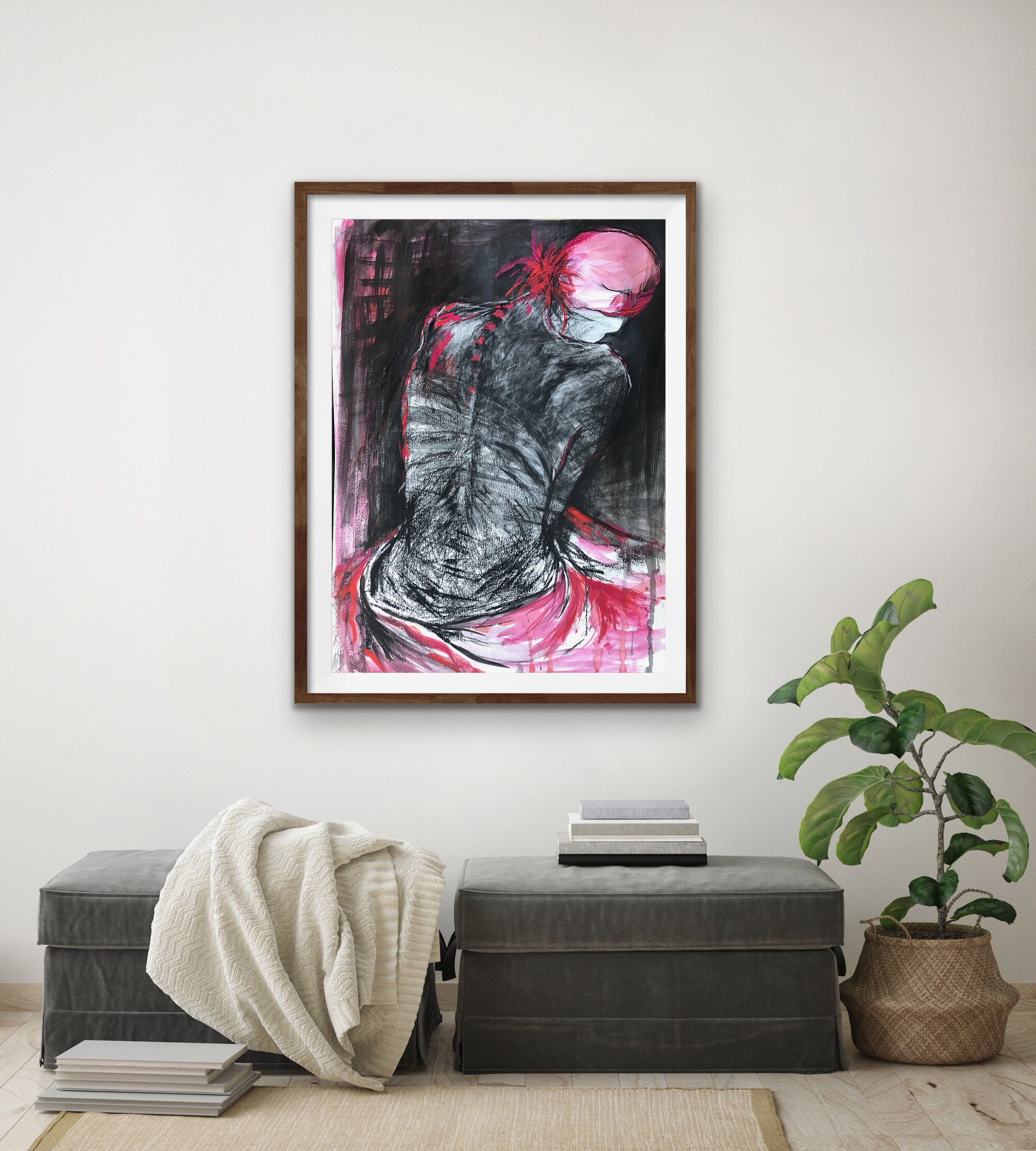 large-women-nude-painting-large-figure-drawing-pink-black-etsy