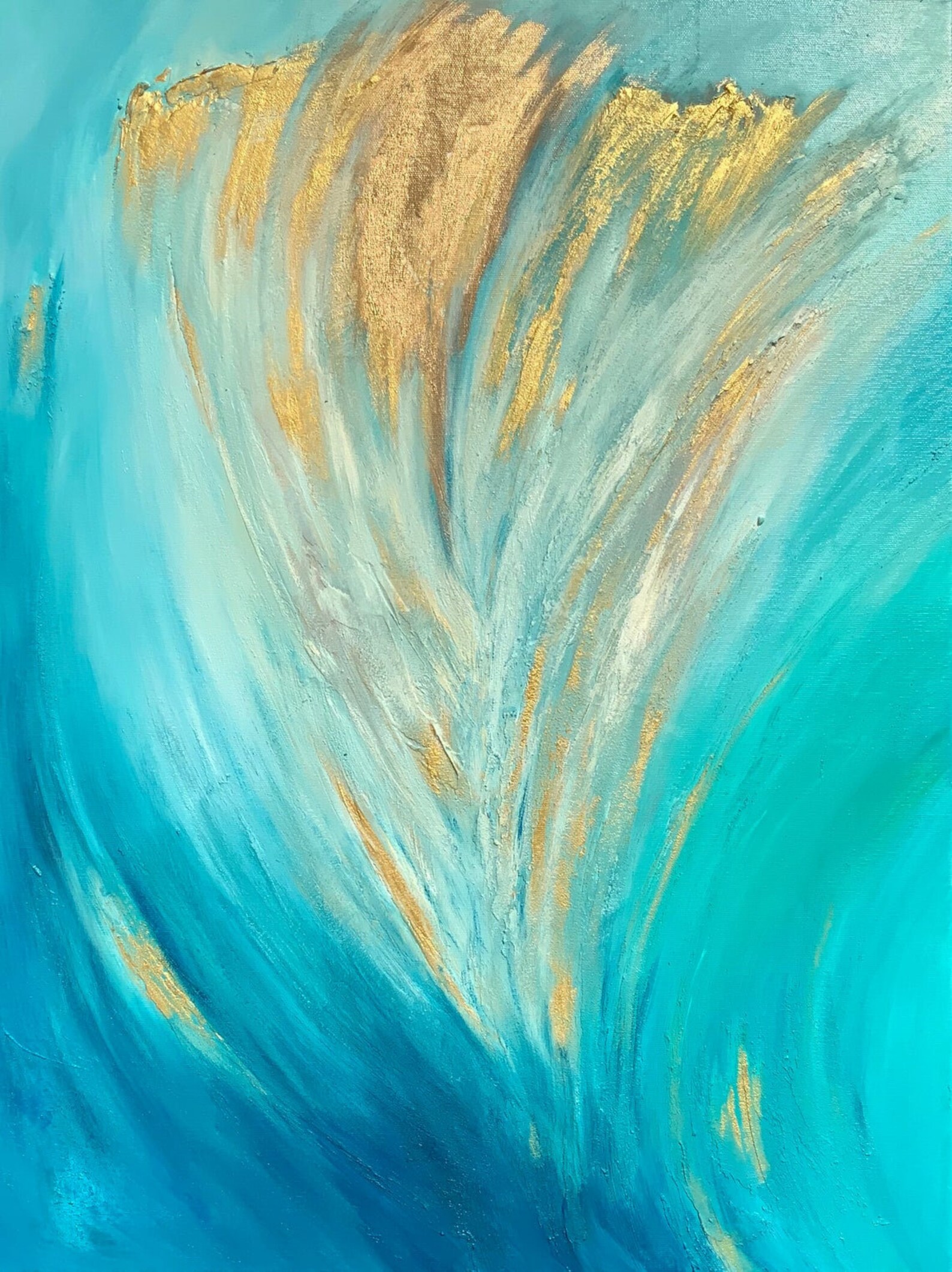 Set of 3 Large Blue Abstract Paintings. Gold Blue Texture Etsy